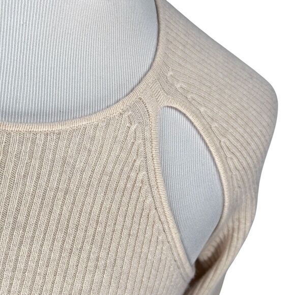 Reformation Cutout Shoulder Sweater Womens Large Cream 100% Cashmere Ribbed Knit - Picture 3 of 10